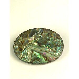 Antique Oval Sterling Silver Abalone Brooch Pin Marked Sterling Vintage